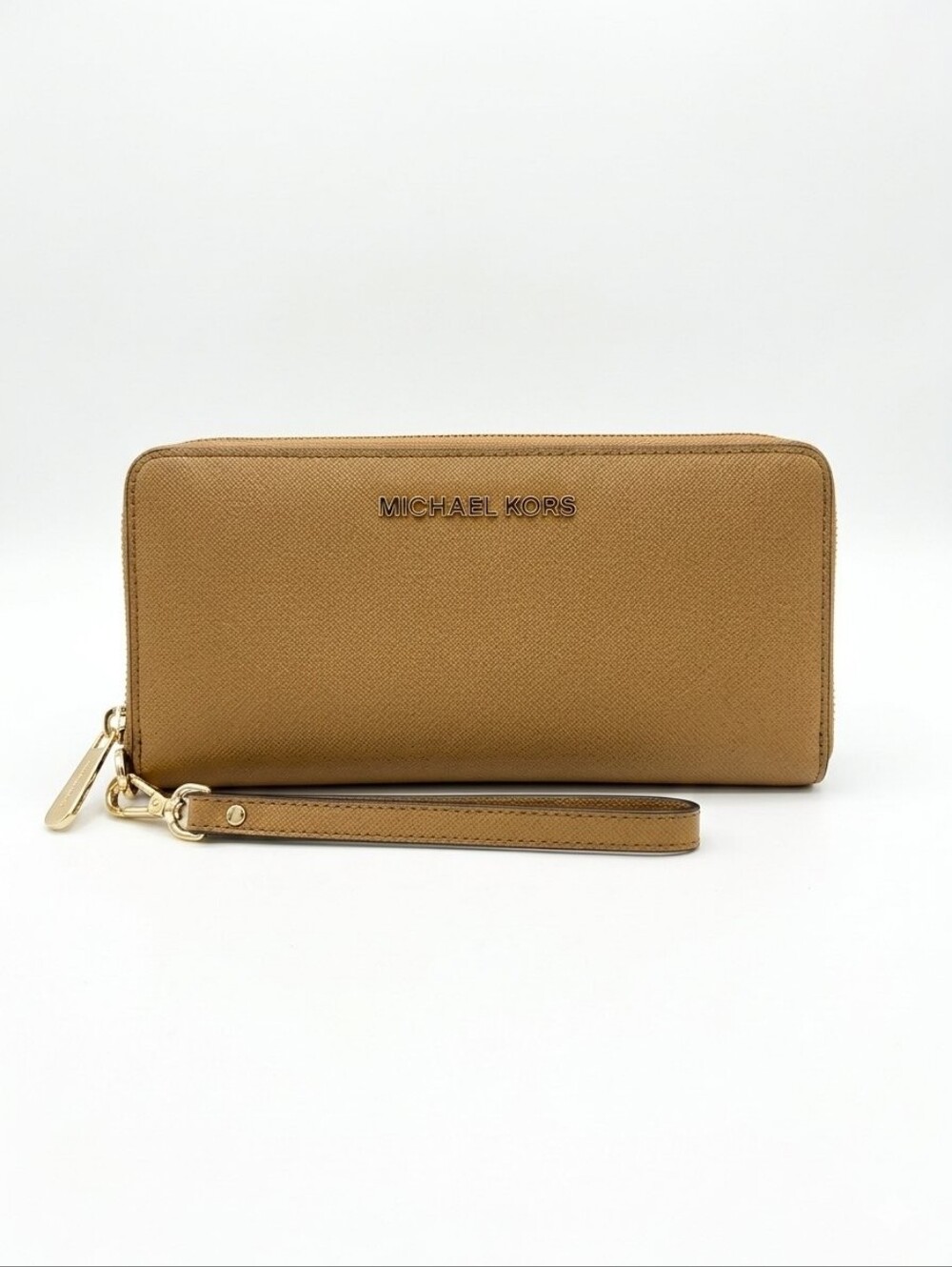 Michael Kors Gold Saffiano Zip Wristlet Wallet